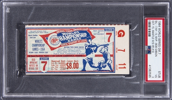 1964 MLB World Series St. Louis Cardinals/New York Yankees Game 7 Ticket Stub From Mickey Mantles World Series home Run #18 - PSA VG 3